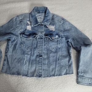 Hollister Women's Light Blue Distressed Jean Jacket